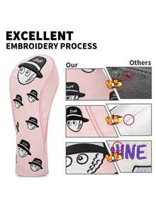 A Fun Fisherman Pattern Pink Golf Club Head Cover, Embroidered Pattern Design, Enhanced Golf Club Protection, Golf Accessories, PU Material. - Multicolor - View 6
