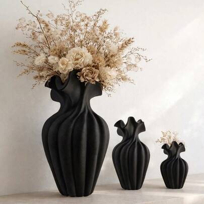 1pc Black Wavy Decorative Vase, Modern Minimalist Artistic Style Vase, Suitable For Home Decor, Living Room Table, Entryway, Bedroom, Elegant Style, Great Gift
