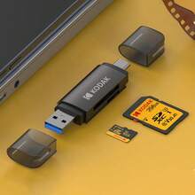 Kodak 柯达四合一读卡器 USB3.0 和 Type-C 通用卡适配器 多功能适配器，适用于 SD 卡和 Micro SD 卡 - 黑色 - 查看 4