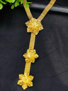 1 Set Fashion Women's Gold-Plated Pendant Necklace Jewelry Set 3pcs, Middle Eastern Dubai Bridal Wedding Dress Accessories, Holiday Gift Necklace Earrings Bracelet - Yellow Gold - View 3