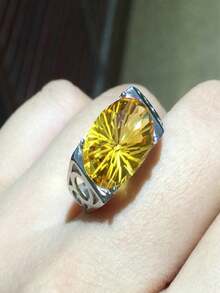 1 chiếc nhẫn nam thời trang cao cấp tối giản màu vàng đính đá Zirconia, quà tặng trang sức cho đám cưới, lễ đính hôn và tiệc tùng. - Bạc - Xem 2