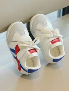 1 đôi giày thể thao unisex cho trẻ em, kiểu buộc dây chéo, mũi tròn, đế dày, chống trượt, mềm mại, chất liệu PU, kiểu dáng dễ thương, đa năng, phù hợp cho mọi mùa. - Màu xanh lam - Xem 3