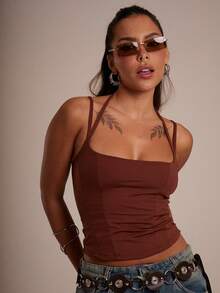 GLAM Polyamide Corset Blouse With Two Straps - International Fashion - Rust Brown - View 1