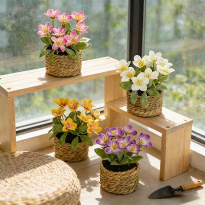 Artificial Small Flower Plant In Pot, Includes Pot, PE Material, Table Top Decoration, Dining Table Decoration, Centrepiece, School Dormitory Office Decoration, Party Event Festival Birthday Party Decoration, Valentine's Day Gift,Suitable For Home Entrance Hotel Restaurant Living Room Bedroom Wedding Banquet Kitchen Garden Decoration, Green Decoration