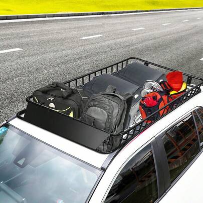  COSTWAY 64" Universal Roof Rack Cargo Carrier With 250lb Capacity Expandable Top Luggage Holder Basket With Wind Fairing For Travel SUV Storage, Black