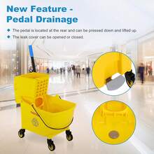 Pedal Mop Bucket, Commercial Mop Bucket With Drain, 35 Quarts, Yellow. Includes One Commercial Mop And An Extra Mop Cloth For Efficient Cleaning Of School, Office, And Hospital Floors (Yellow, 1 Bucket + 1 Mop).Pedal Mop Bucket, - B - 查看 2