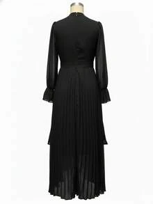 Elegant Solid Color Ruffled Asymmetric/Asymmetrical Multi-Tier Formal Evening Gown - Black - View 4