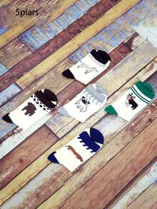 5 Pairs Men's Dog Embroidery Versatile Socks, Spring/Summer - Multicolor - View 5