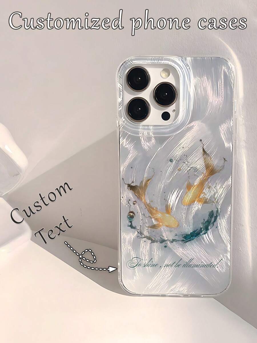 1pc Customized Letter, Ink Painting Koi Fish Pattern Glitter Shiny Waterproof Shockproof Protective Phone Case Compatible With Apple 17 Pro Max/16 Pro Max/15 Pro/14 Plus/13 Pro/12 Pro Max/11/Xs Max/8/7 Phone Accessories, Transparent IMD Soft Glossy Smooth Phone Case - Multicolor - View 1