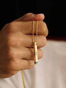 Men's Necklace, Custom Engraved Name Birthstone Necklace, Birhday Gift, Anniversary Family Necklace, Dad Gift, Mothers Day Gift For Him - Gold - View 10