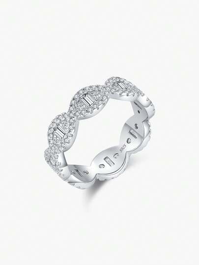 MODIAN 925纯银闪亮几何透明锆石永恒戒指，可叠戴，女士精美度假珠宝礼品