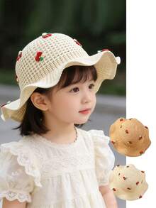 1顶婴儿/幼儿女童针织宽檐遮阳帽，透气针织夏季防晒帽 - 1PC - 查看 1
