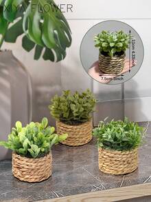 3 chậu cây mini giả mây, đan bằng dây rong biển, 3 kiểu dáng khác nhau, màu xanh lá cây, làm từ chất liệu PE, thích hợp để trang trí bàn làm việc, ký túc xá, ngày Valentine, văn phòng hoặc nhà cửa, cũng là món quà tuyệt vời cho bạn bè và gia đình. - Xanh-O - Xem 10