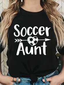 Camiseta de Día de la Madre para Tía Amante del Deporte Corazón de Tía deútbol - Negro - Ver 6