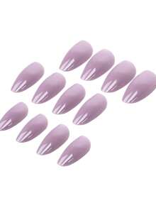 24pcs Spring Retro Casual Elegant Cute Gray-Purple Cat Eye Almond Shaped Disposable False Nail Stickers Set, Suitable For Elegant Women For Daily Life And Shopping - Dusty Purple - View 4