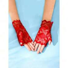 1 Pair Of Sexy Solid Lace Gloves For Christmas And Valentine's Day - 紅色 - 查看 6
