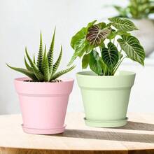 5 Inch Plastic Plant Pots With Drainage Holes And Trays - 6 Pack Small Nursery Pots Indoor Outdoor House Plants And Flowers, Seedling Starter Planters, Colorful - 黑色 - 查看 6