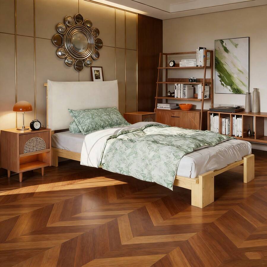 Bed Bases & Foundations - Natural + Wood+Fabric + 90cm*200cm - View 1