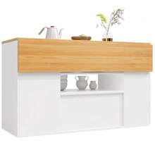 Kitchen Island, Sideboard With Bar Stools, 6-Drawer Kitchen Unit With Stools, Adjustable Width 140 X 40 (70) X 89 Cm, White/Black - White - View 11