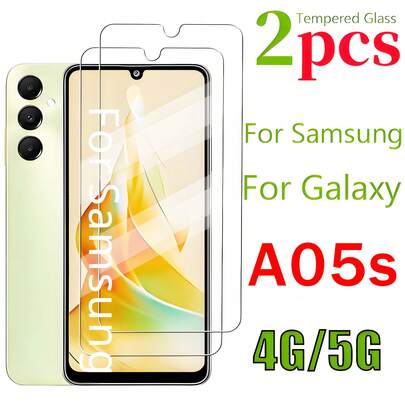 适用于三星 Galaxy A05S 4G/5G 的 2 片装钢化玻璃屏幕保护膜，高清透明，防刮花，适用于 Galaxy A05S