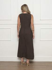 DUOUNO MODAS - MARANTE WOMEN'S LONG TANK DRESS WITH BACK ZIPPER AND POCKETS - WOMEN'S LONG DRESSES - Marron oscuro - Ver 3