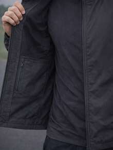 Men's Black Windbreaker Jacket With Removable Hood, Ideal For Gym Or Running - Xám - Xem 3