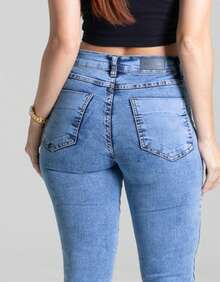 Calça Sawary Jeans Feminina Cintura Alta Flare Boot Cut Lycra Elastano Boca de Sino Confortável Premium Original Bonita - Azul - Visão 7