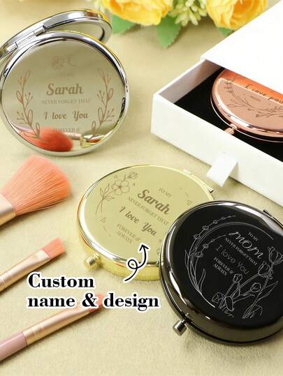 Custom Name Pocket Mirror-With Gift Box/Without Gift Box, Personalized Small Pocket Makeup Mirror, Double Makeup Folding Mirror, Customized Stainless Steel Mini Mirror, Mother'S Day, Gift For Mom, Customizable, Birthday Gifts, Small And Exquisite, Mothers