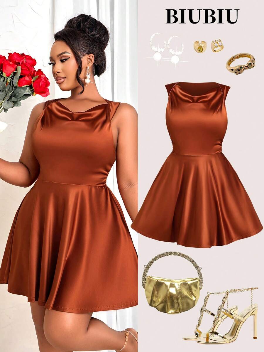 BIUBIU Đầm dệt kim cổ bẻ kẻ sọc mùa xuân cho nữ cỡ lớn, đầm bầu mùa thu/đông cỡ lớn, đầm đen thanh lịch cỡ lớn, đầm dài tay mùa thu/đông cỡ lớn, đầm bầu. - Nâu đỏ - Xem 1