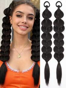 20-Inch, 2 Pieces Hand-Braided Ponytail Synthetic Hair Extensions, Multiple Colors Available, Ideal For Women's Daily Use - Multicolor - View 16