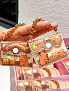 1 pieza Libreta de bolsillo mini linda de Capibara con cadena de cuentas, libreta de notas portátil con dibujos animados, diario pequeño e interesante - Multicolor - Ver 1