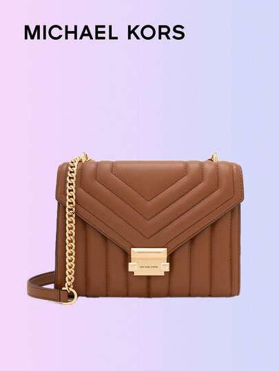 Michael Kors ROSE 中号链条单肩包，白色。经典菱格纹设计，方形金属锁扣。都市通勤风格，可斜挎或单肩背，适合日常使用和度假旅行。