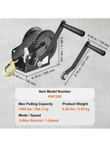 Hand Winch, 1200 Lbs Pulling Capacity, Boat Trailer Winch Heavy Duty Rope Crank With 23 Ft Polyester Strap And Two-Way Ratchet, Manual Operated Hand Crank Winch For Trailer, Boat Or ATV Towing - màu đen - Xem 7
