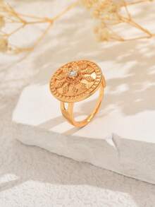 1pc Bohemian Style Colorful Zirconia Round Disc Adjustable Ring, Fashionable Party/Holiday Accessory For Women - Multicolor - View 6