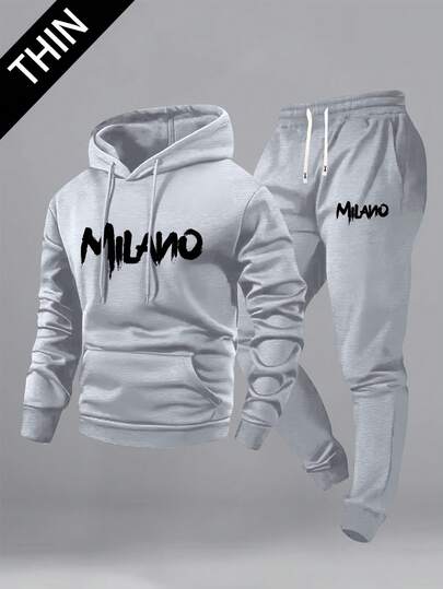 2pcs Men's Sports Suit, Hoodie Sweatshirt + Jogger Pants, Casual Tracksuit With Interesting Graffiti Print, Suitable For Daily Casual Wear, Fitness Training, Home Relaxation, Or Light Outdoor Activities, Combining Fashion And Practicality, An Ideal Choice For Men Pursuing And Minimalist Outfits