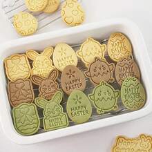 3pcs Easter Cookie Cutter Set, 3D Embossed Stamp Cookie Molds With Rabbit, Egg And Flower Patterns, Non-Stick Plastic Cookie Cutters For Soft Candy, Cookies, Pastries, Bread And Spring Easter Baking - Lilac Purple - View 6