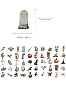 50张复古水彩贴纸套装，可用于装饰计划本、日记本、笔记本电脑、汽车保险杠、滑板、水瓶、电脑、手机等。贴纸剪贴簿用品文具趣味贴纸 Kindle - 復古水彩 - 查看 7