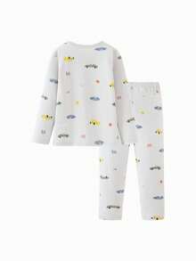 mini bala Kids Thermal Underwear Set, Soft & Antibacterial Fabric, Breathable, Cute Nordic Style Fall Winter Base Layer - Gray Blue - View 2