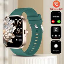 2.01 Inch Full Touch Screen Silicone Strap Smartwatch, Unisex Sports Fitness Tracker With 100+ Sport Modes, Wireless Call, Remote Camera, Music Control, Alarm, Weather Forecast, TFT Display, 180mAh Battery - Suitable Gift For Men, Women, Friends, Lovers, Parents - Gold + Olive Green Strap - View 3