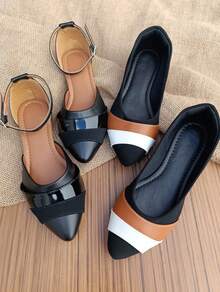 Kit Of 2 Pairs Of Salome Sandals, Pointed-Toe Flats, Comfortable, Elegant, Casual, Women's, Black, White, Caramel, Denim, International Fashion, On . - 深灰色 - 查看 14