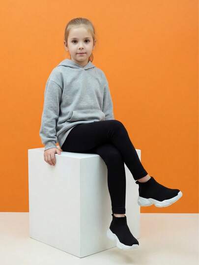 Unisex Kids Knit Slip-On Sneakers, Black Casual Athletic Sock Shoes