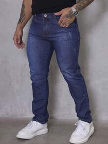 Calça Masculina Jeans Skinny Lisa Basica Com Lycra - Lavagem escura - Visão 3