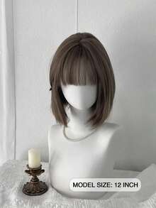 12-Inch Cute Bob Haircut With Bangs, Made Of Synthetic Fibers, Suitable For Women's Everyday Wear. - Multicolor - View 8