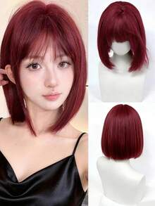 12-Inch Cute Bob Haircut With Bangs, Made Of Synthetic Fibers, Suitable For Women's Everyday Wear. - Multicolor - View 11