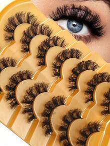 7片D型卷翘蓬松假睫毛，5D猫眼睫毛，自然柔软，逼真俄式风格，可重复使用仿貂毛睫毛，适合日常妆容和派对妆容，单片睫毛簇 - 交叉款 - 查看 2