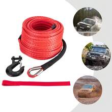 100ft X 3/8" Synthetic Winch Rope 23809LBS Breaking Strength Red Polyethylene Rope With Stainless Steel Hook - Red - View 5
