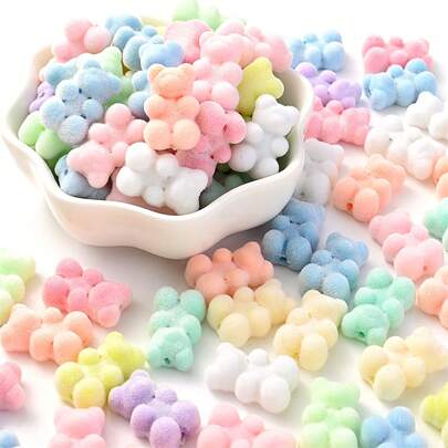 10pcs Cute Makaron Flocking Gummy Bear 12*18mm Vertical Hole Funny Bears Acrylic Beads Charms For Women Jewelry Making Bracelet Necklace Diy Party Earring