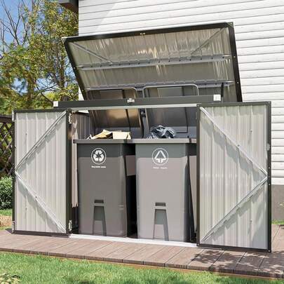  AOXUN 5.6x3ft Metal Garden Shed Outdoor, Waterproof Openable Front & Top Doors, Outdoor Galvanized Tool Storage Shed, Sheds And Outdoor Storage For Patio Backyard Garage Lawn, Black