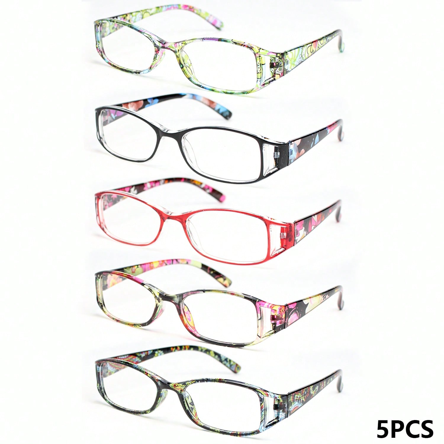 5pcs Transparent Floral Hollow Frame Reading Glasses, Unique Print Super Lightweight Ladies Magnifying Glasses, High Definition Lens Unisex Portable Magnifier