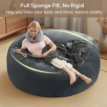 4FT Large Bean Bag For Adults, Giant Bean Bag With Velvet Cover, Memory Foam Bean Bag, Fluffy Bean Bag For Living Room And Bedroom - 深灰色 - 查看 2
